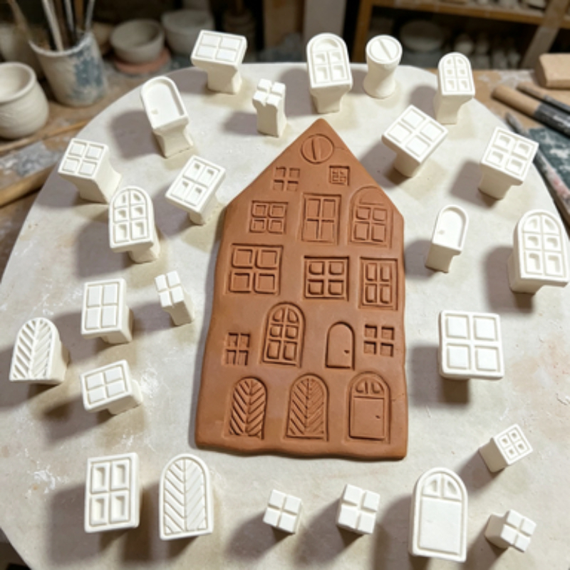 25pcs Door Window Theme Pottery Stamp Set